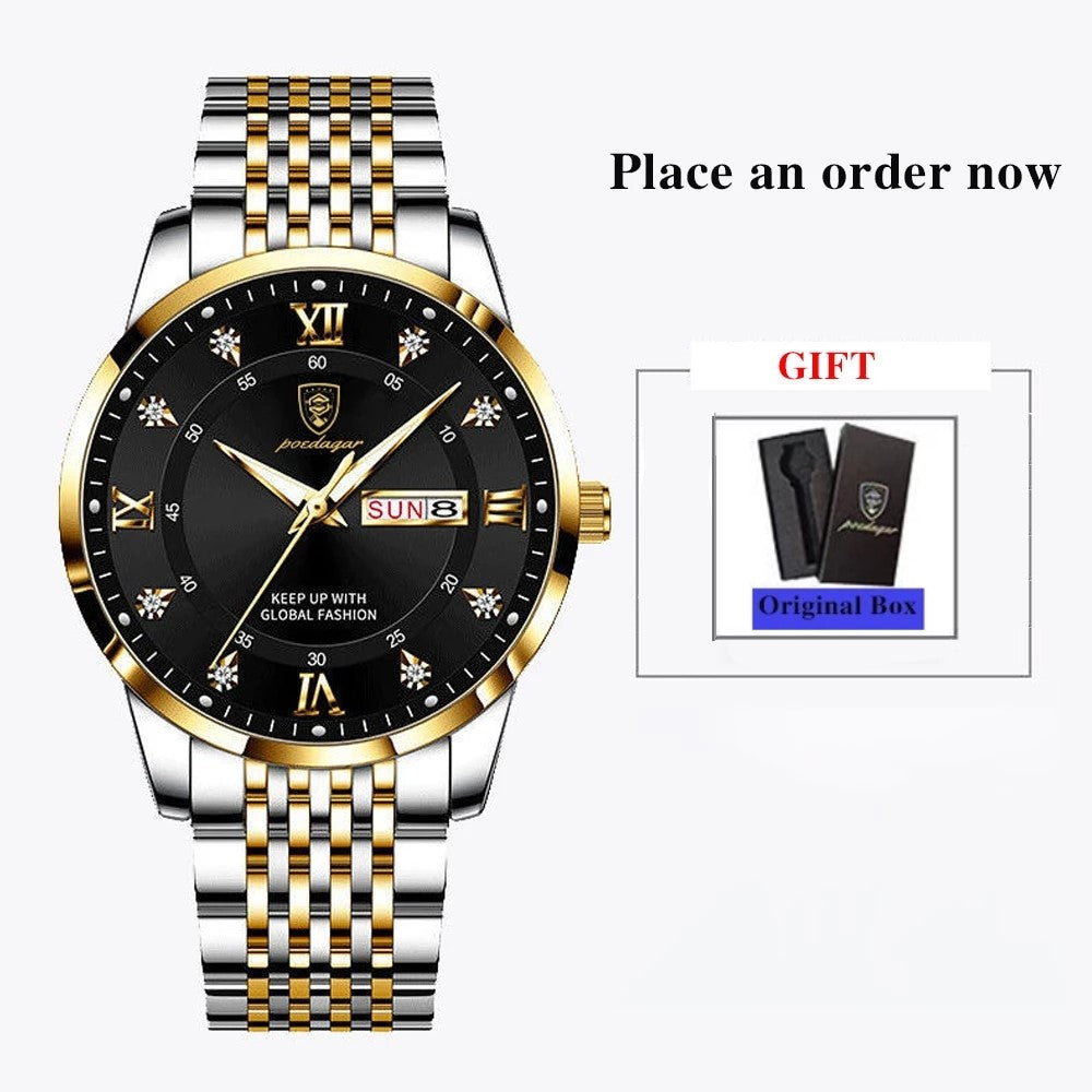 POEDAGAR Luxury Brand Sport Watches Mens Fashion Full Steel Quartz Watch