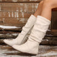 Women's Mid-Calf Ankle Boots with Pleated Design