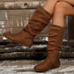 Women's Mid-Calf Ankle Boots with Pleated Design