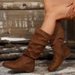 Women's Mid-Calf Ankle Boots with Pleated Design