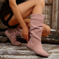 Women's Mid-Calf Ankle Boots with Pleated Design