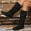 Women's Mid-Calf Ankle Boots with Pleated Design