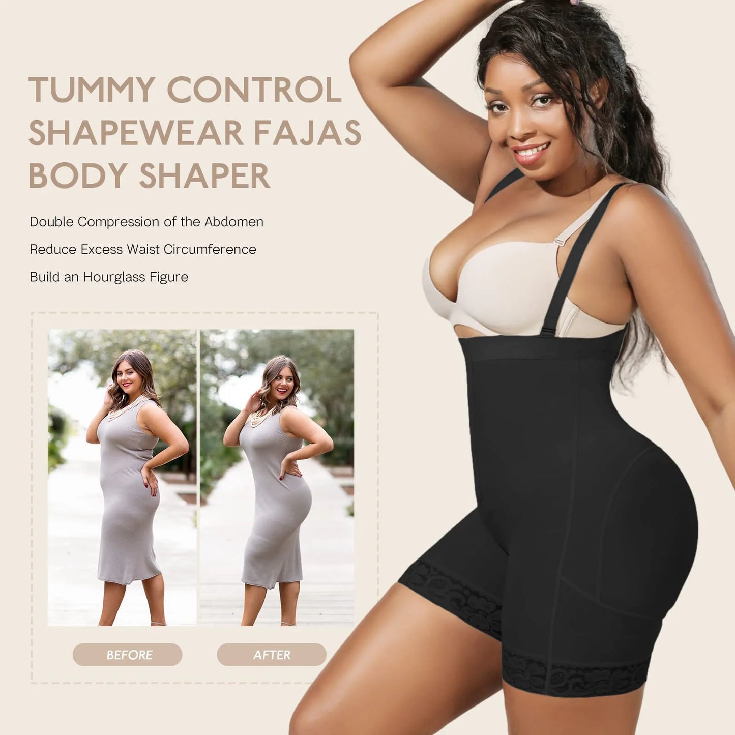Firm Tummy Compression Bodysuit Shaper with Butt Lifter