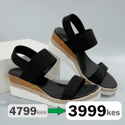 Elastic Band Wedge Sandals