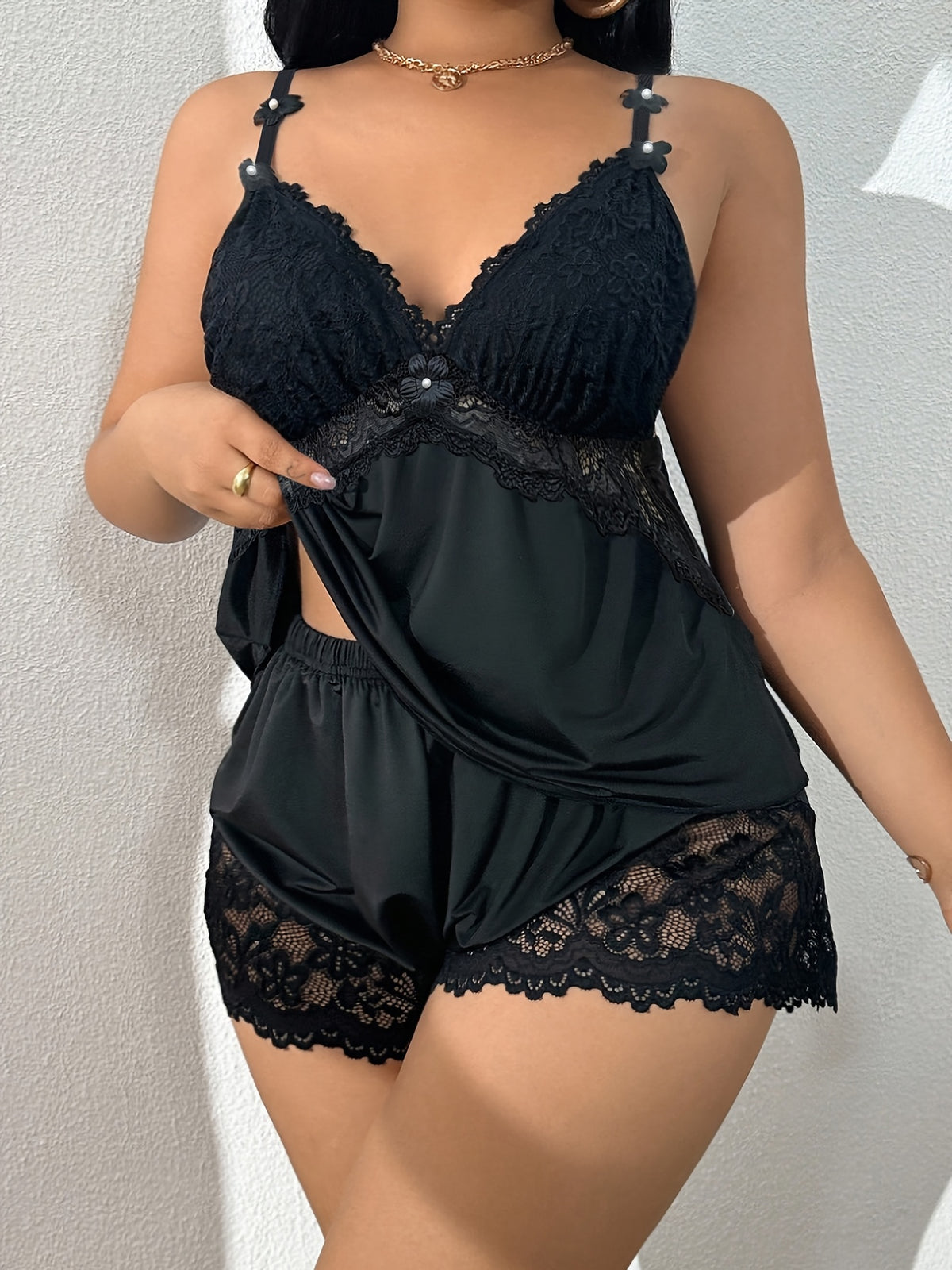 Lace Sexy Nightwear Camisole and Shorts Set