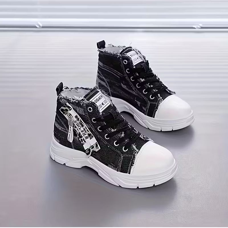 Women’s High-Top Patchwork Denim Shoes
