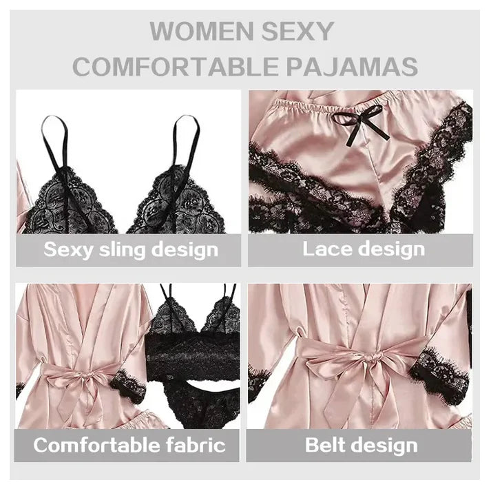 4 Pcs/Set Lace Satin Shawl Lingerie