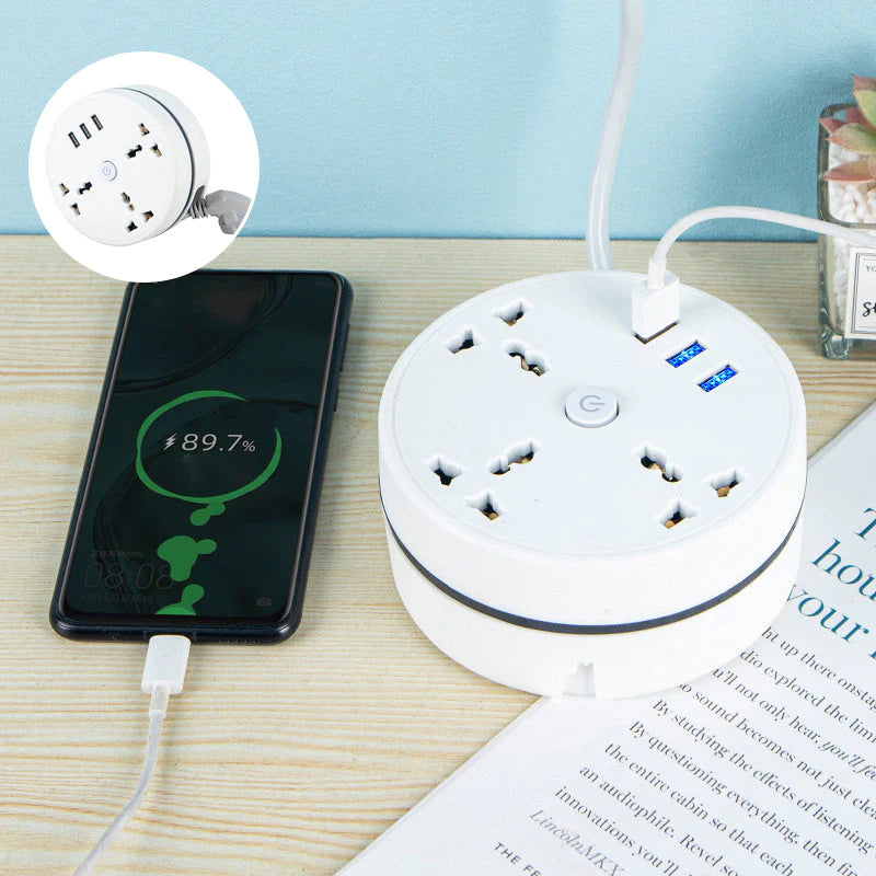 Round Portable Power Strip Extension Cord Socket Plug ( UK Plug )