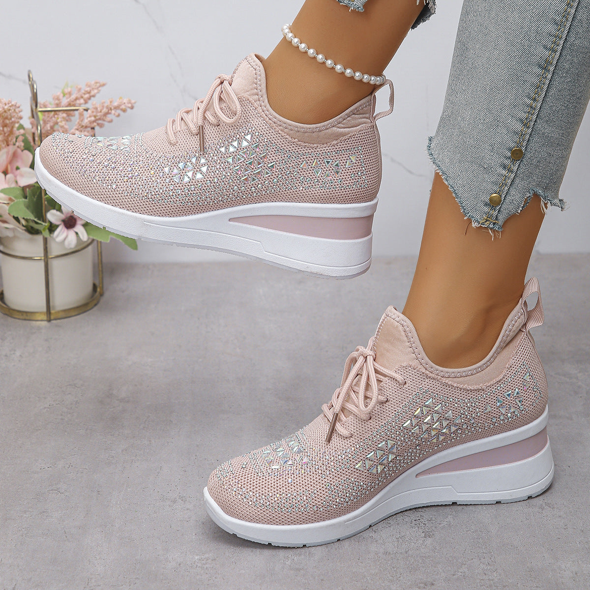Rhinestone Thick-Sole Casual Sports Women's Shoes