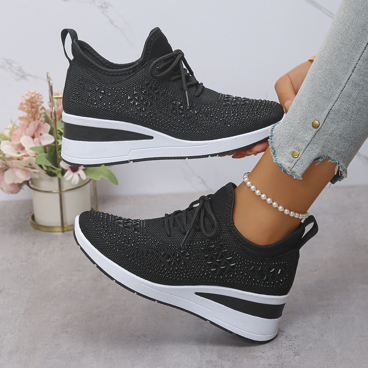 Rhinestone Thick-Sole Casual Sports Women's Shoes